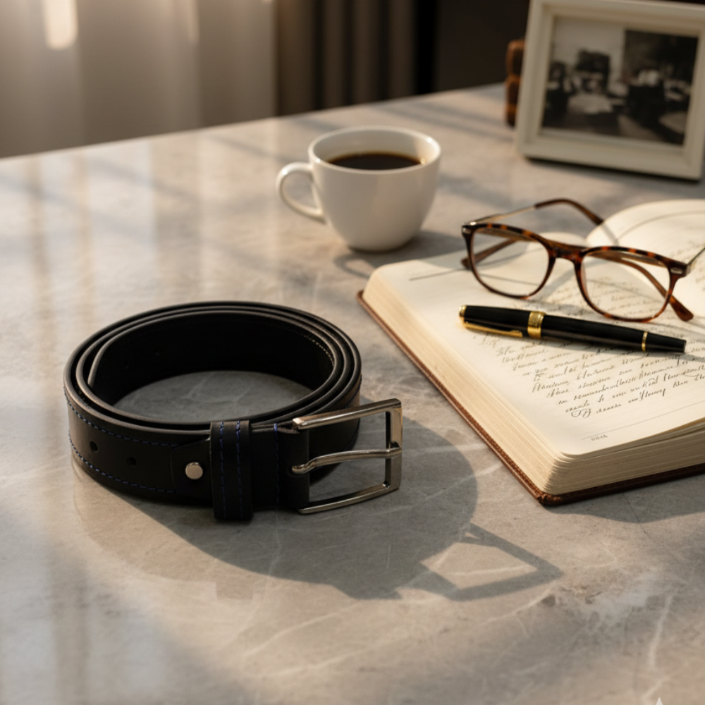 Noir wave Artisan Grain Leather Belt
