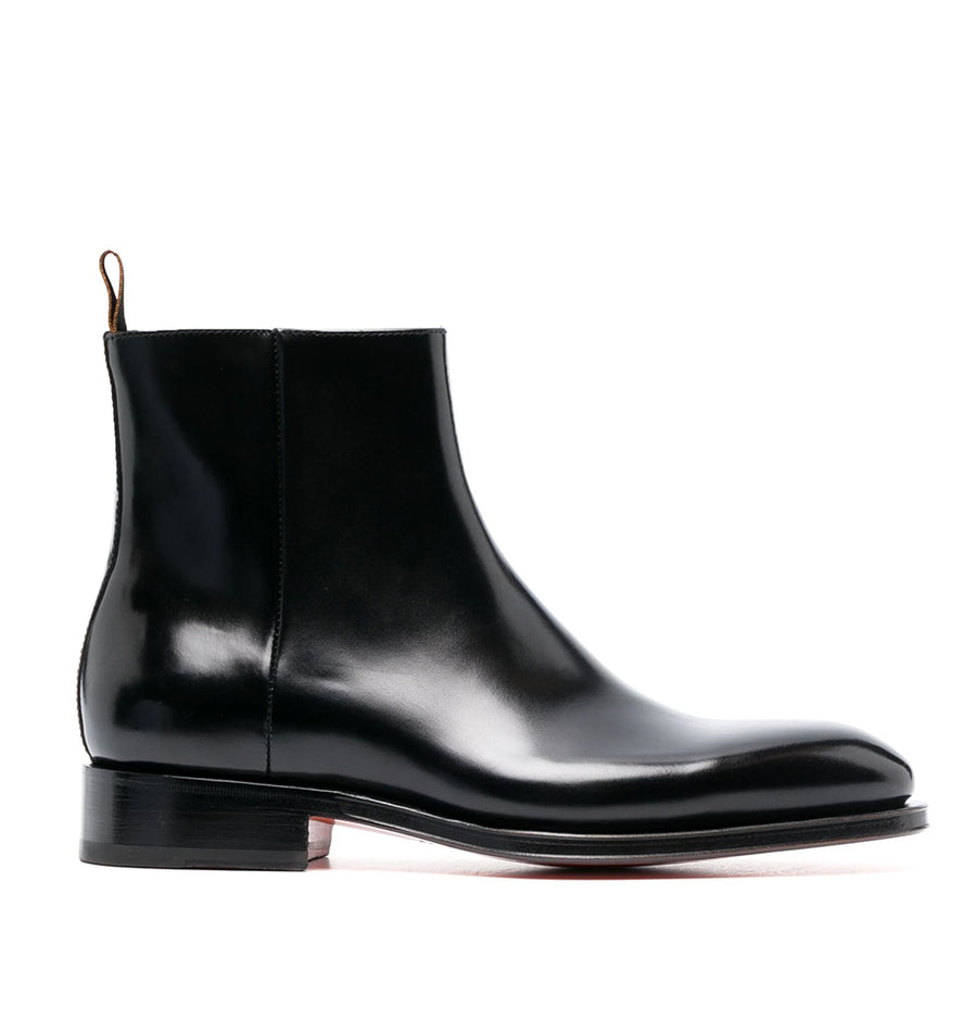 Black Leather Boots With Almond-Toe