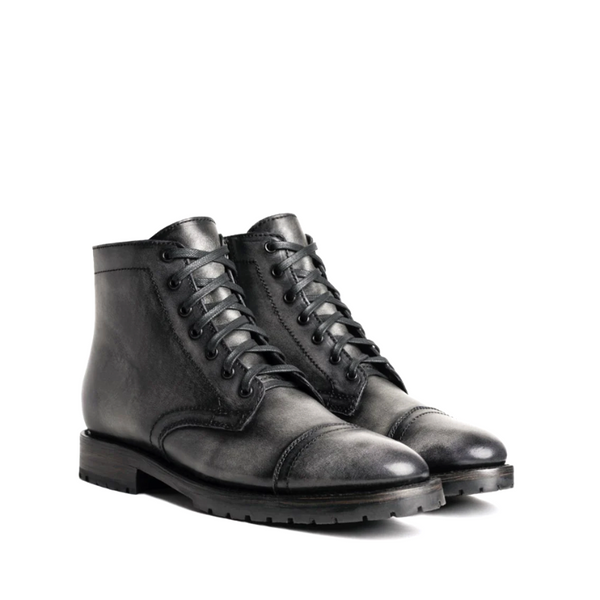 Classic Leather Cap Toe Lace Up Vintage Ankle Boots