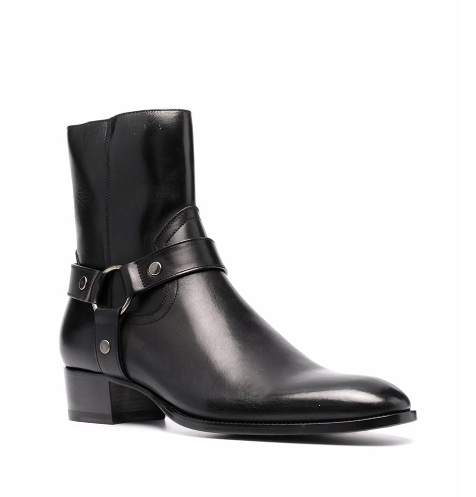 Black Leather Harness Boots