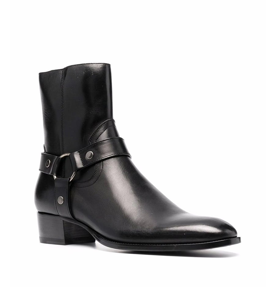 Black Leather Harness Boots