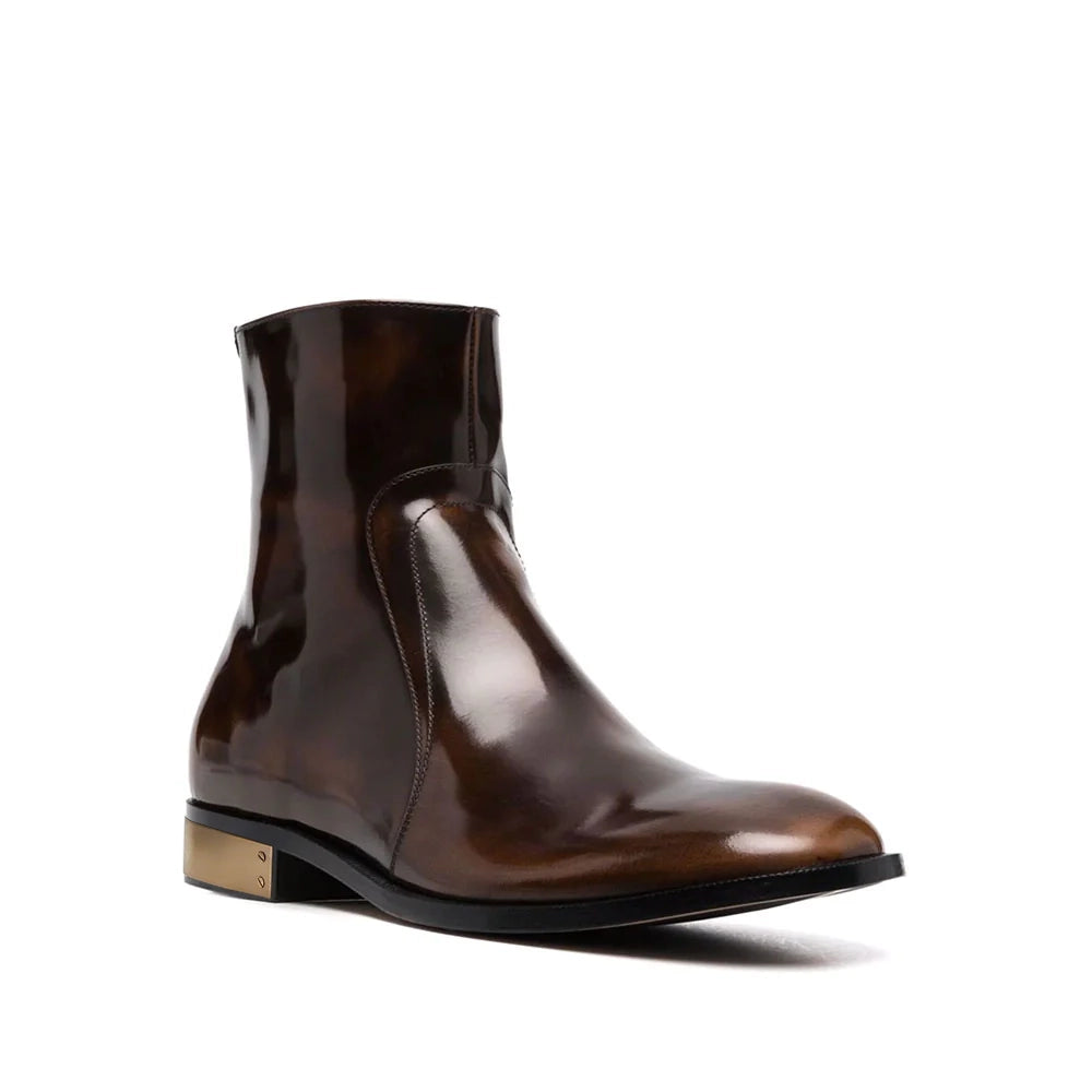 Waxed Leather Ankle Boots