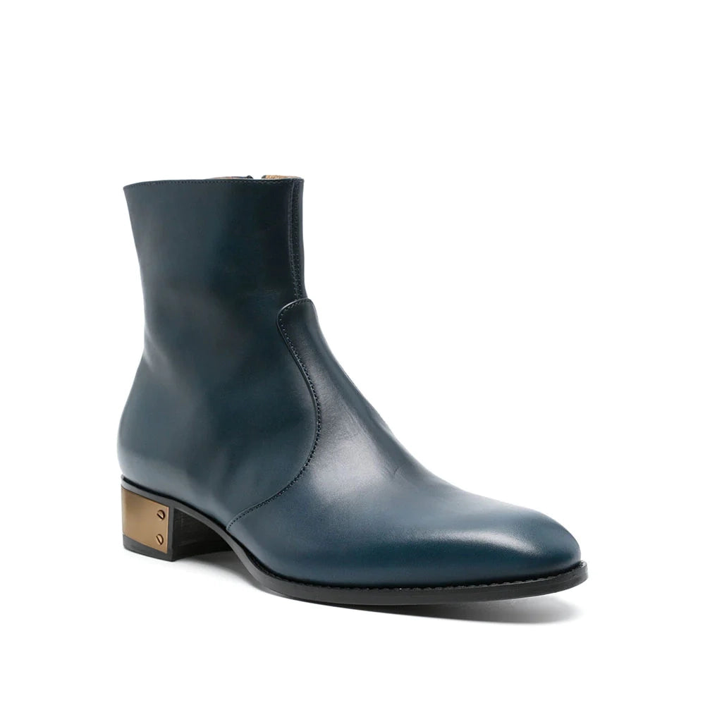 Ludhovic Blue Leather Ankle Boots