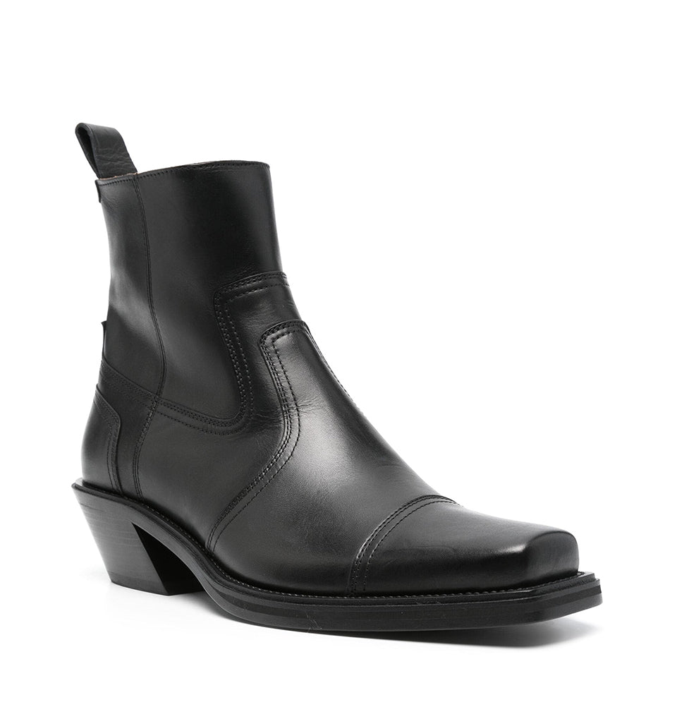 Black Leather Cowboy ankle boots