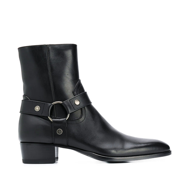 Leather Side Buckle Ankle boots