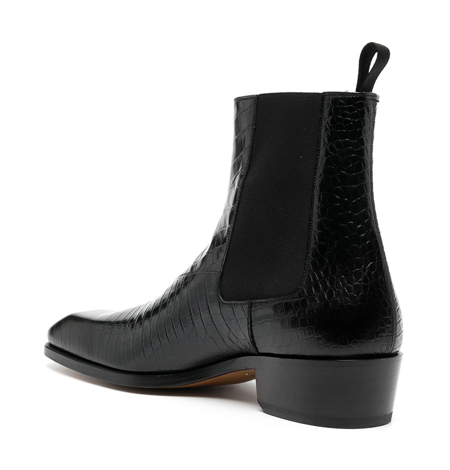 Croco Textured Leather Black Men's Boots