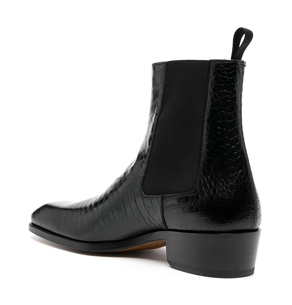 Croco Textured Leather Black Men's Boots