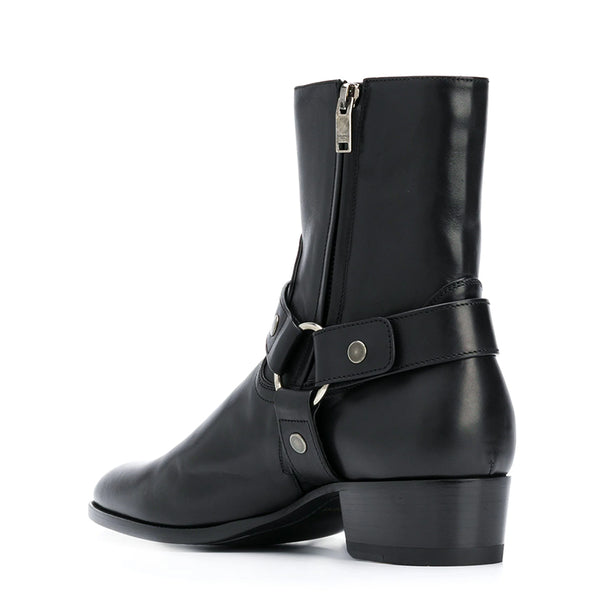 Leather Side Buckle Ankle boots