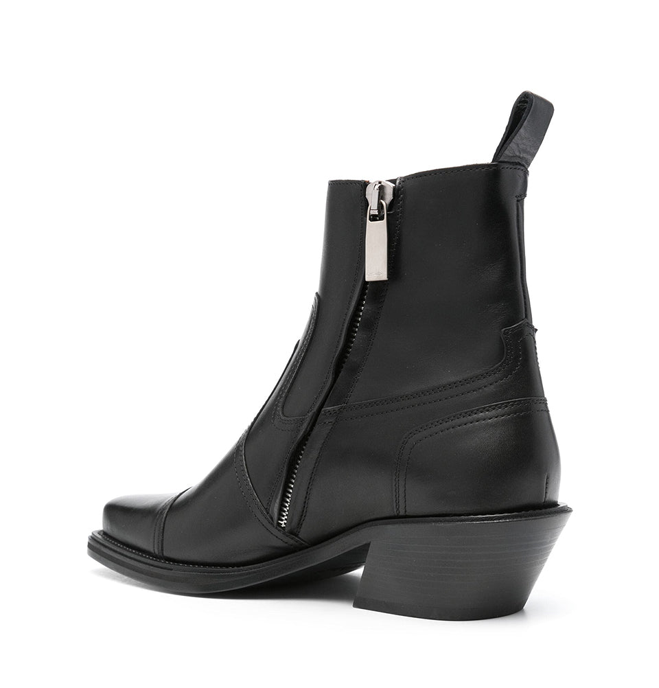 Black Leather Cowboy ankle boots