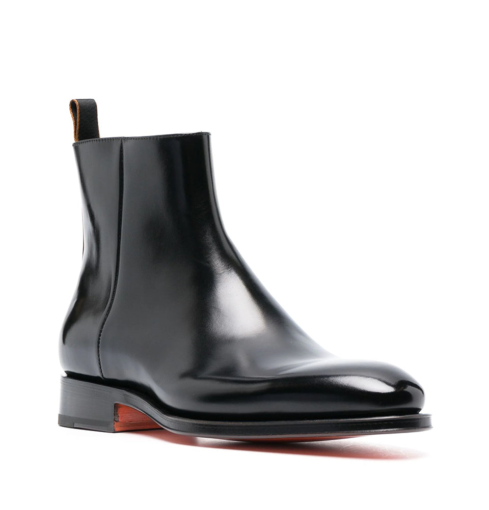 Black Leather Boots With Almond-Toe