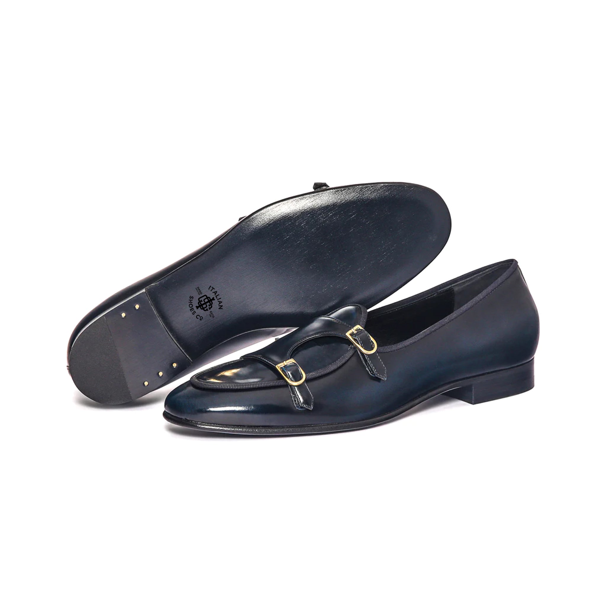 Artimen Navy Double Monk Strap Shoes