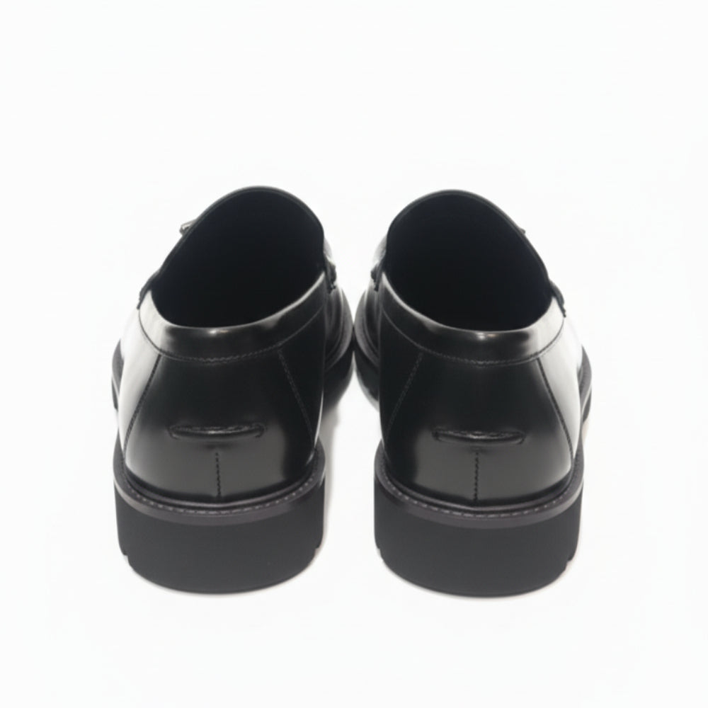 Pure Solid Leather Buckled Timeless Loafers
