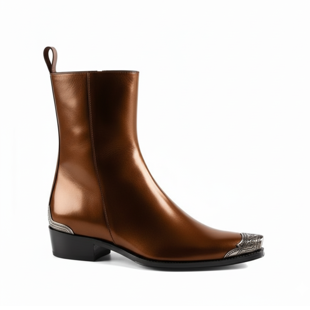 Patent Long Chelsea Boots with Silver Toe