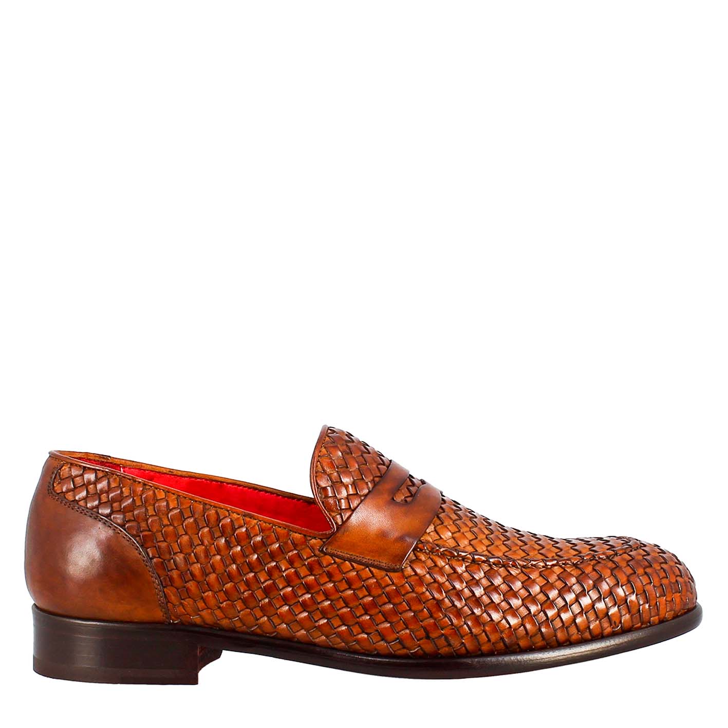 Brown Moccasin in Woven Grain Leather