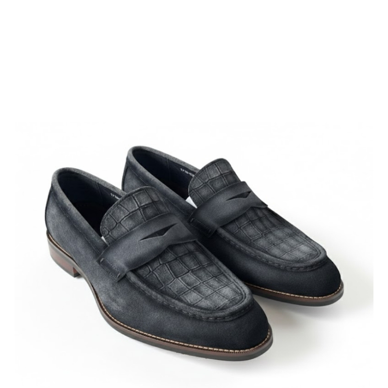 Croc Panel Penny Strap Loafers
