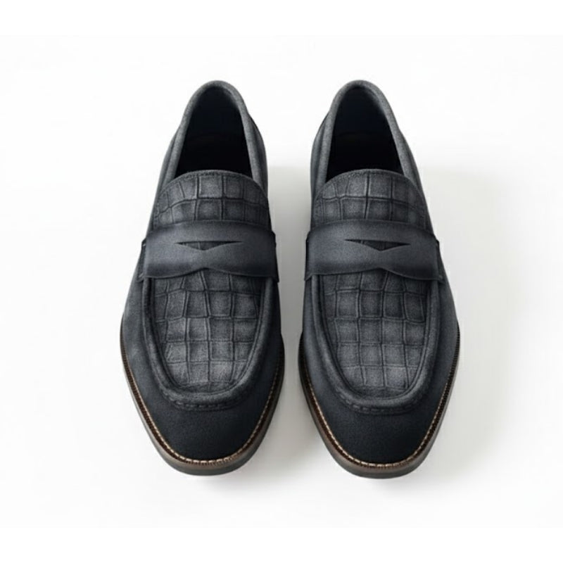 Croc Panel Penny Strap Loafers