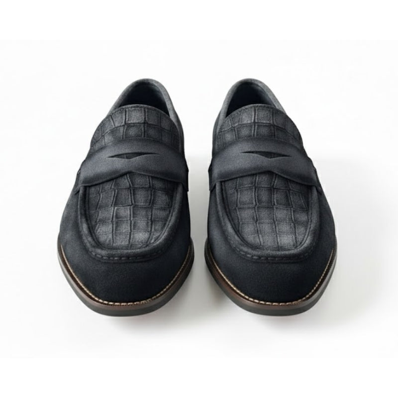 Croc Panel Penny Strap Loafers