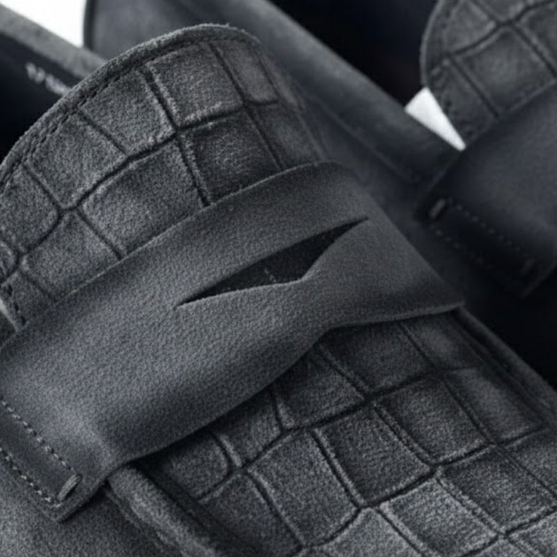 Croc Panel Penny Strap Loafers