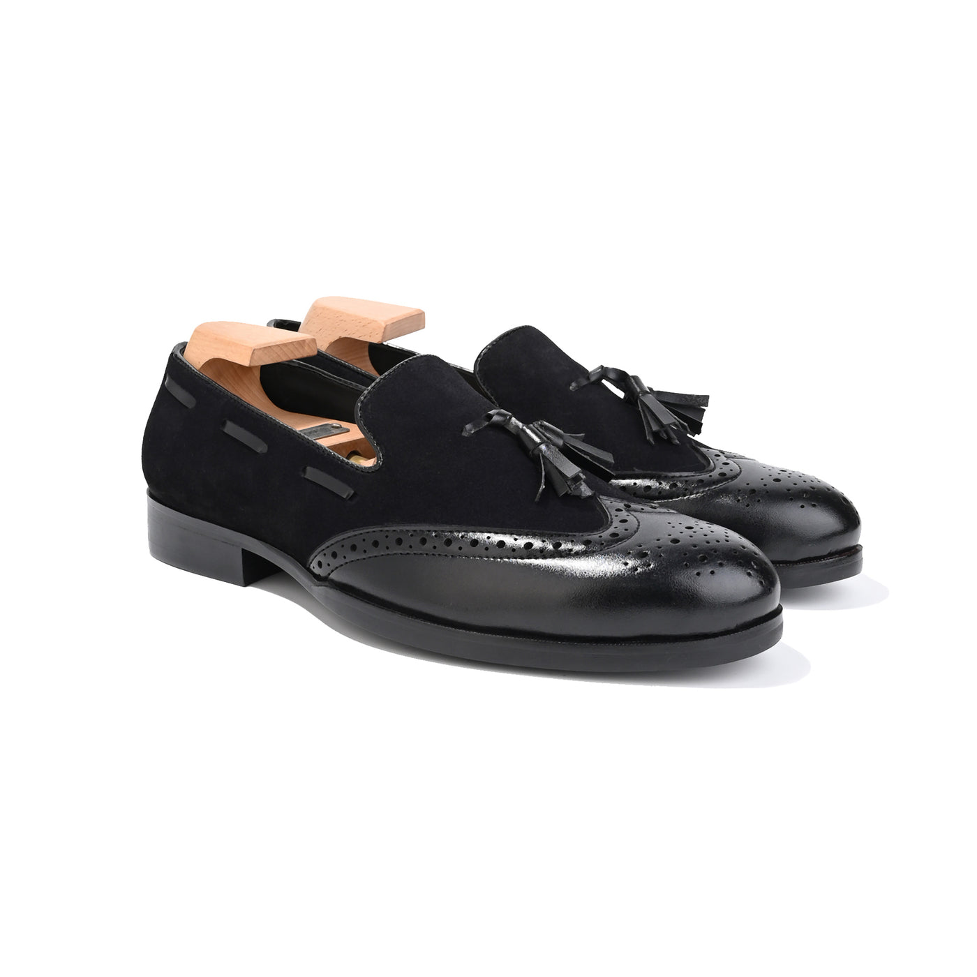 Black Leather Suede Tassel Loafers