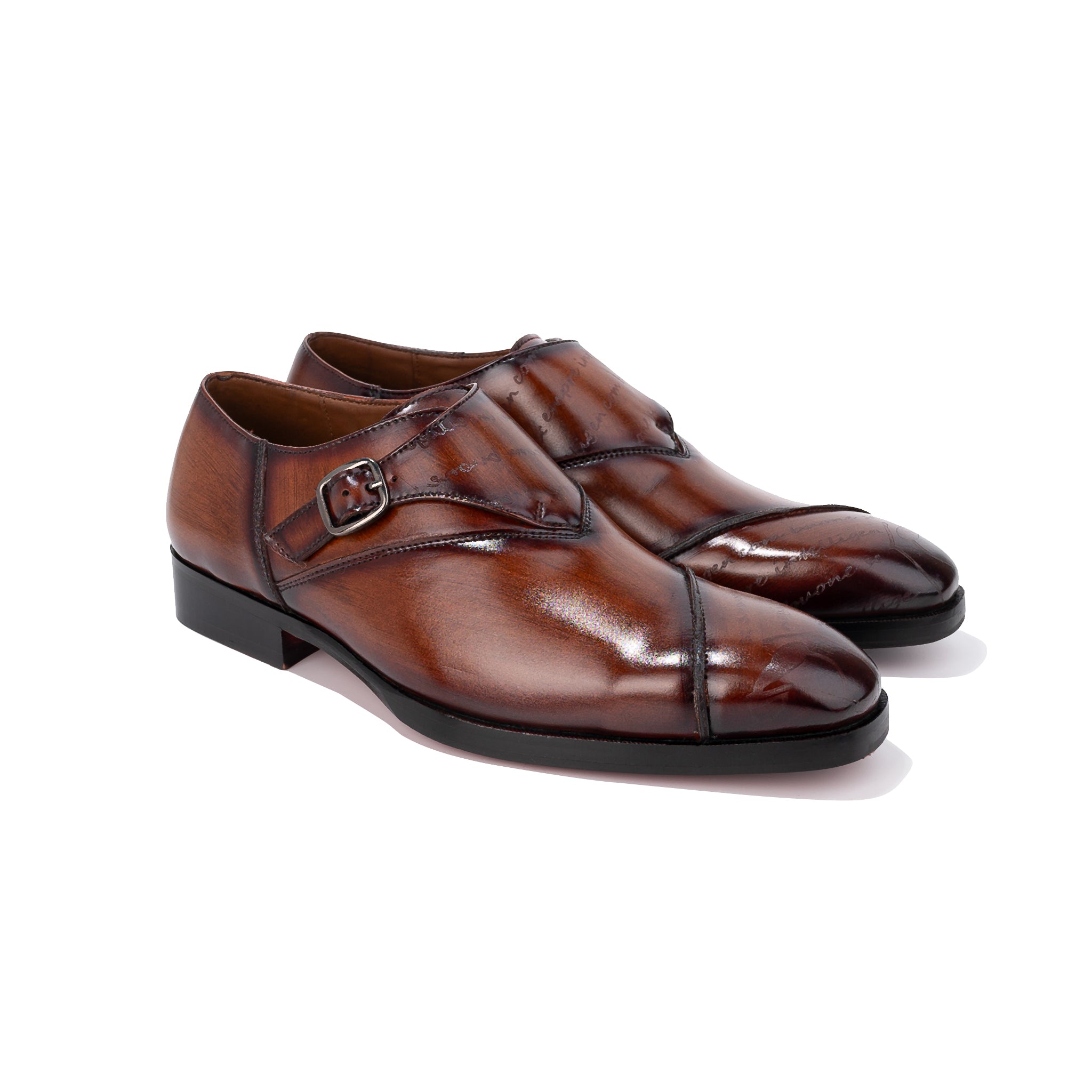 Dark Single Monkstraps Genuine Leather Men's Shoes
