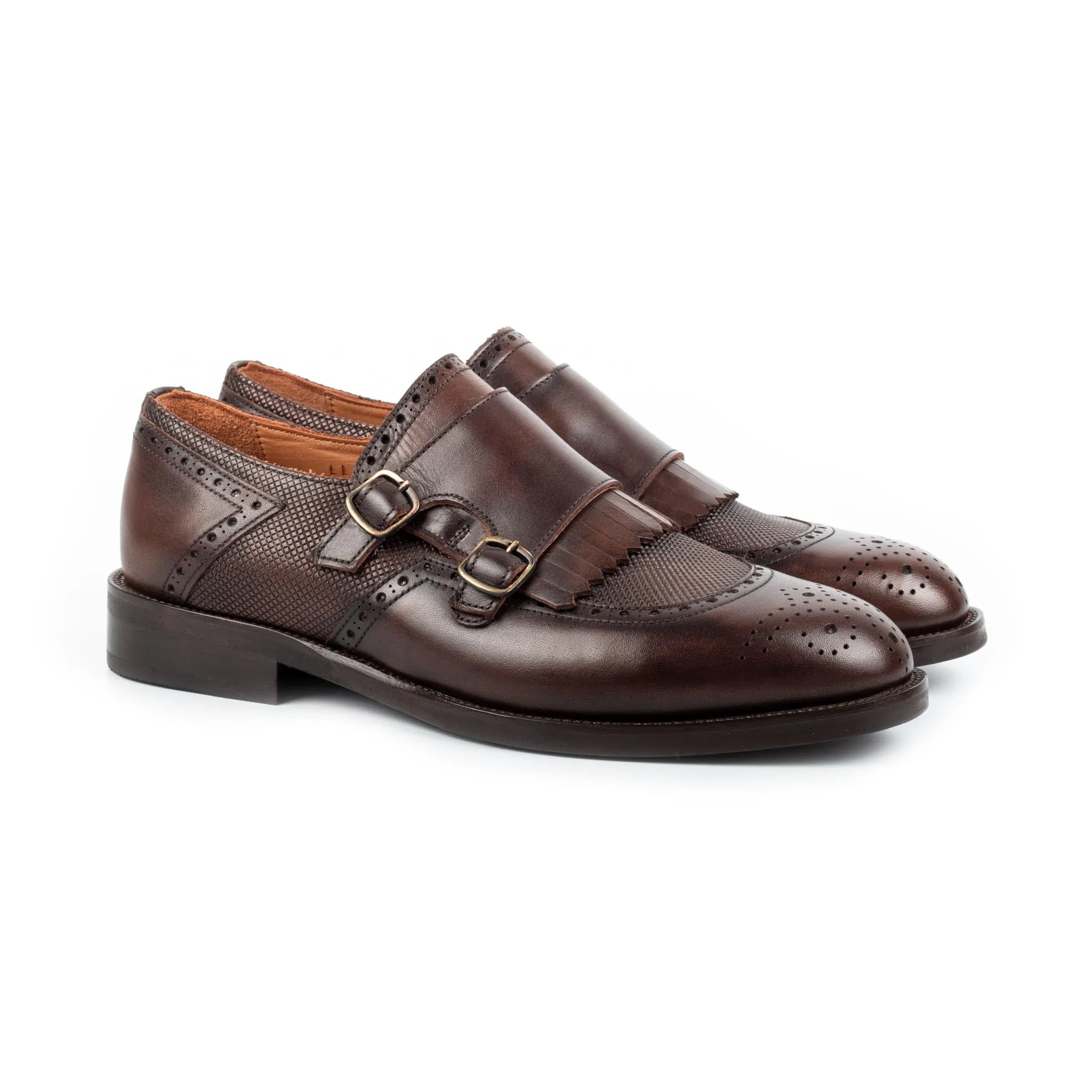 Leather Double Monk Strap Men's Shoes