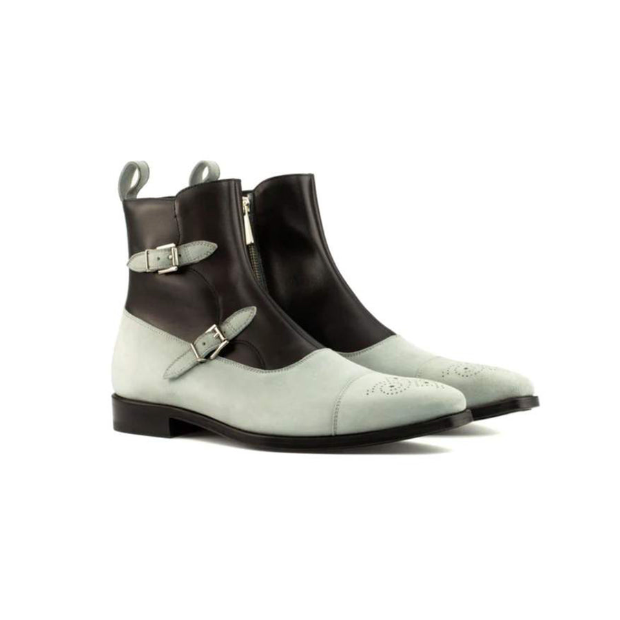Midnight Dual-Tone Double Monk Strap Leather Ankle Boots