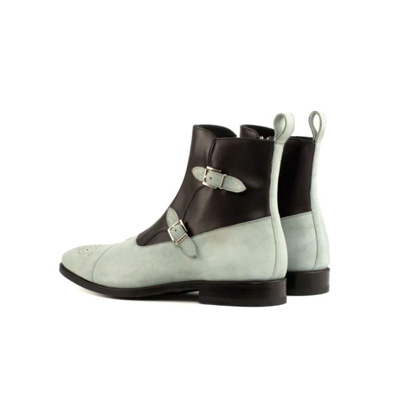 Midnight Dual-Tone Double Monk Strap Leather Ankle Boots
