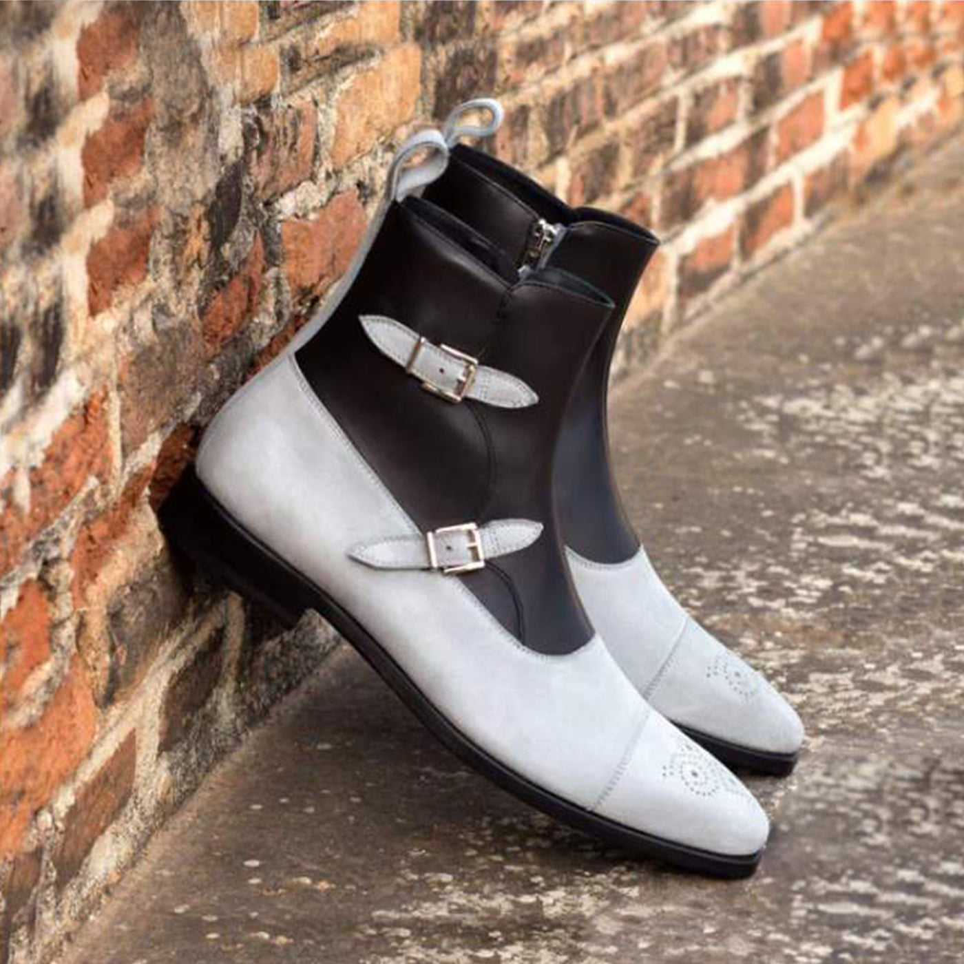 Midnight Dual-Tone Double Monk Strap Leather Ankle Boots