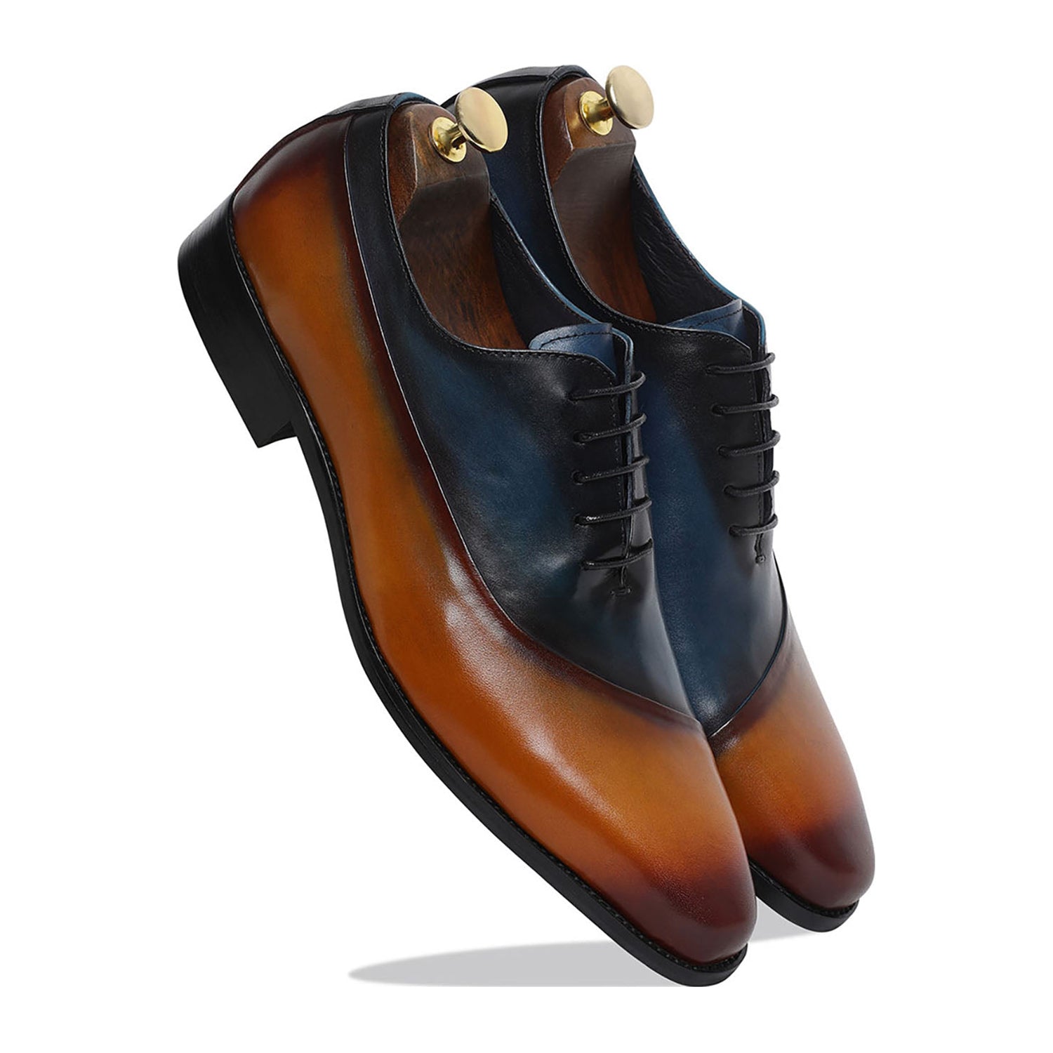 Brown X Blue Leather Lace up Shoes