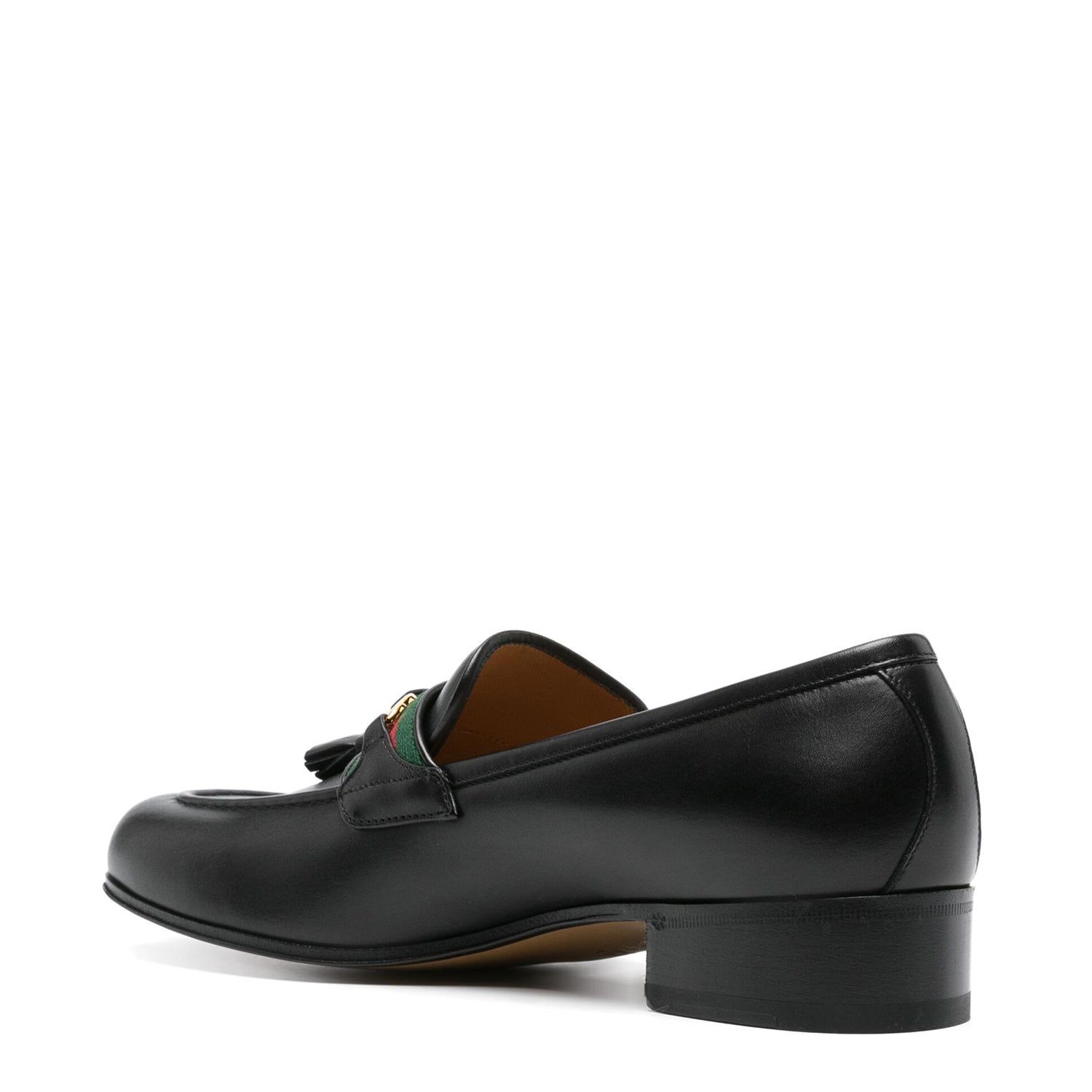 Black Leather Web Detailed Loafers