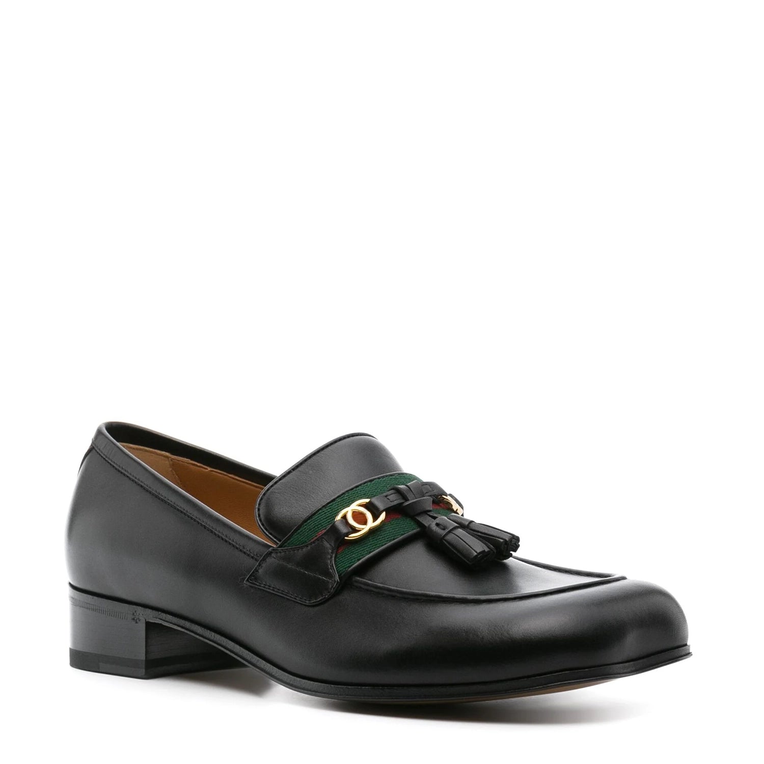 Black Leather Web Detailed Loafers