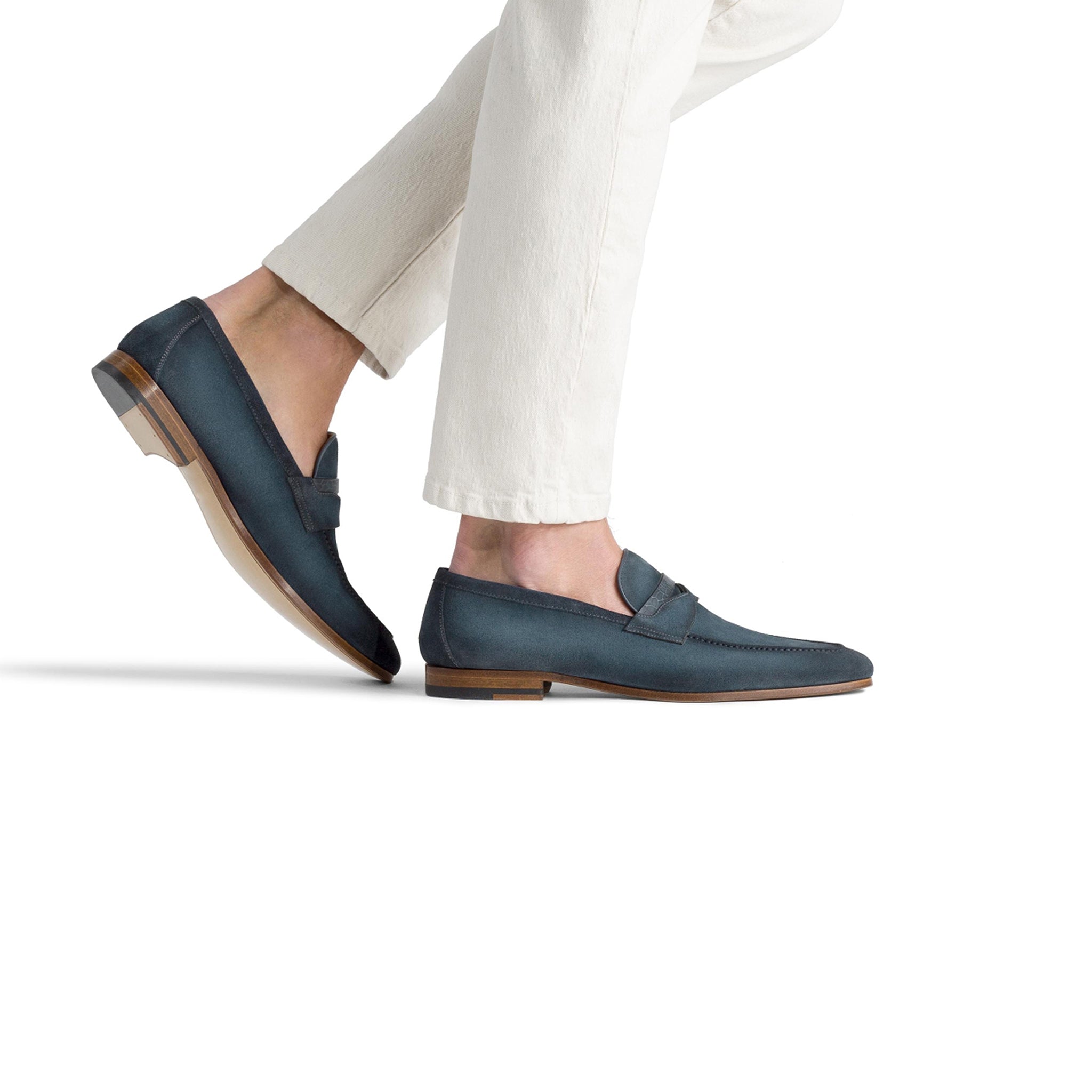 Navy suede Utilizes Classic Penny Loafer