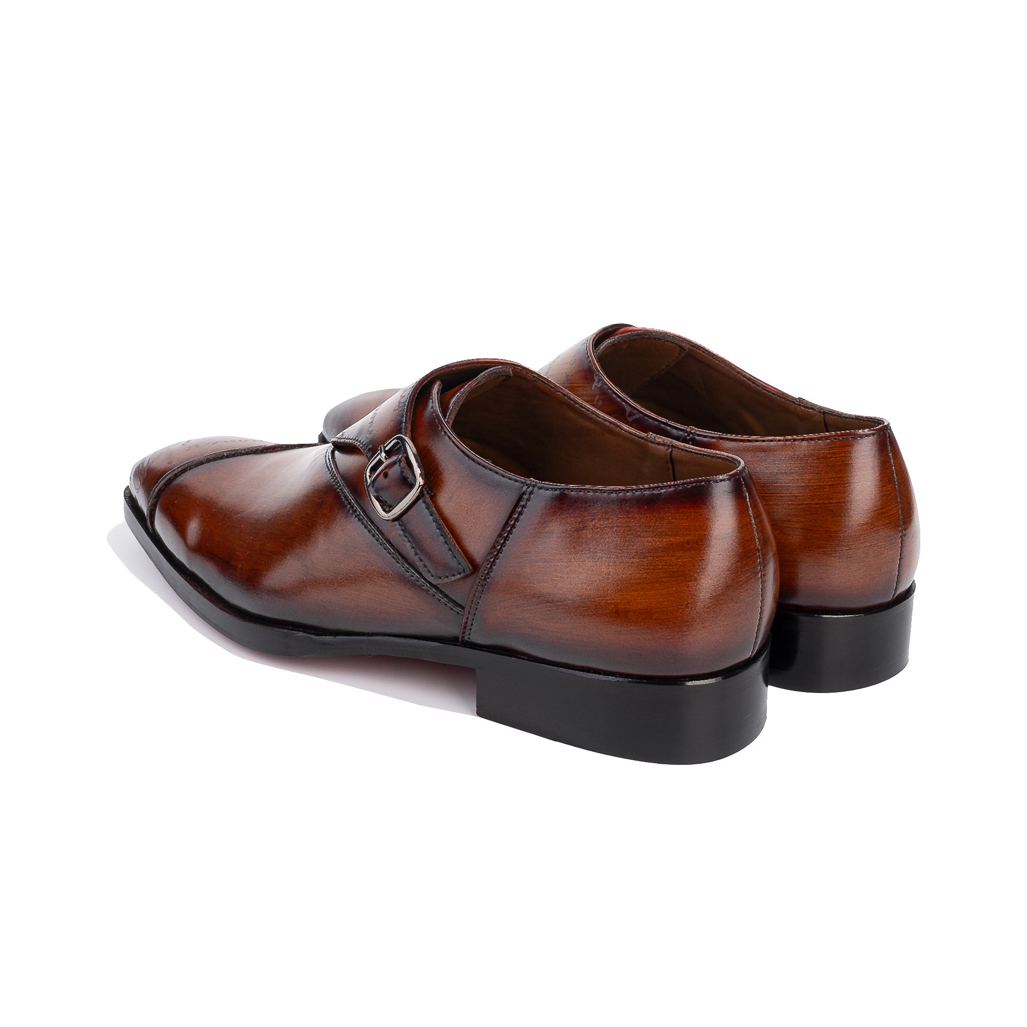 Dark Single Monkstraps Genuine Leather Men's Shoes