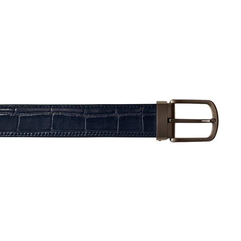 Croco Textured Leather Blue Strap Belt with Steel Grey Reversible Buckle Closure