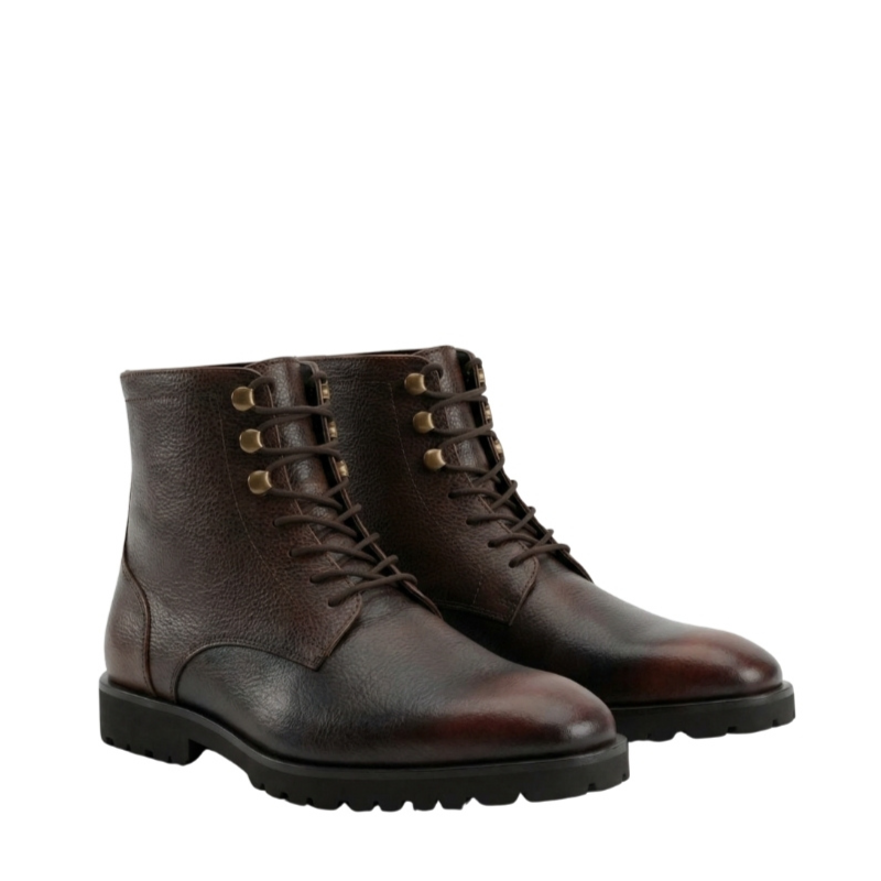 Rugged Ember Leather Combat Boots