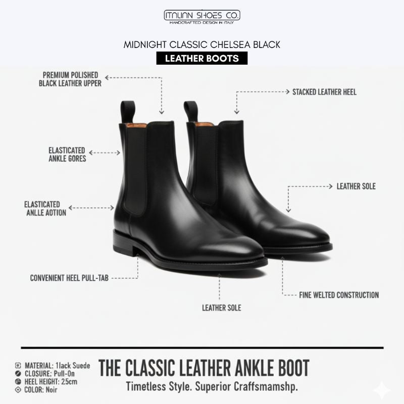Midnight Classic Chelsea Black Leather Boots