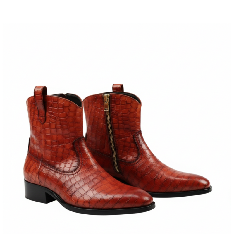 Crimson Italian Croc Rider Zip Boots