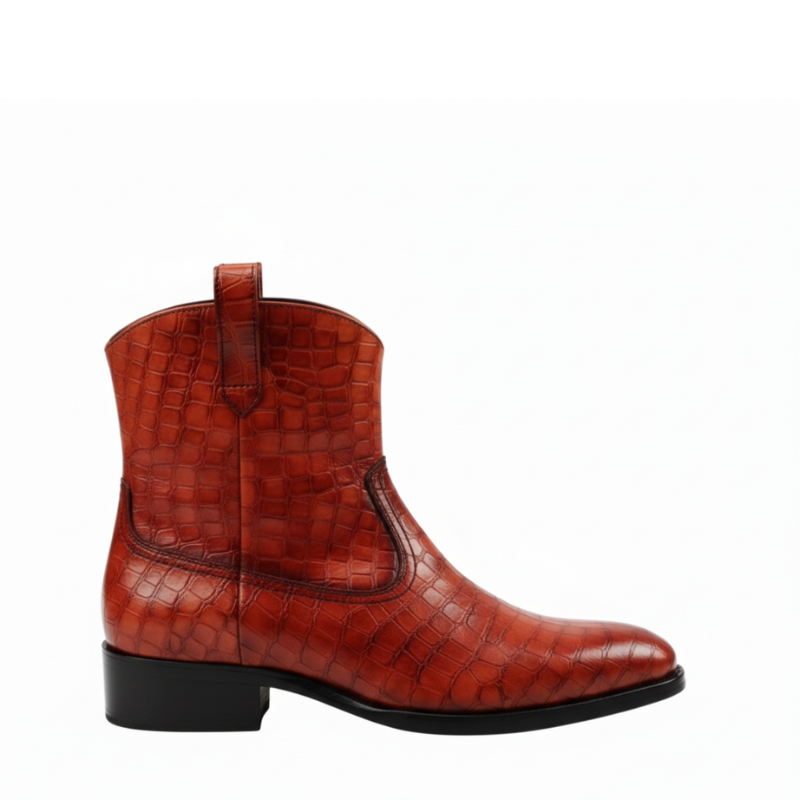 Crimson Italian Croc Rider Zip Boots