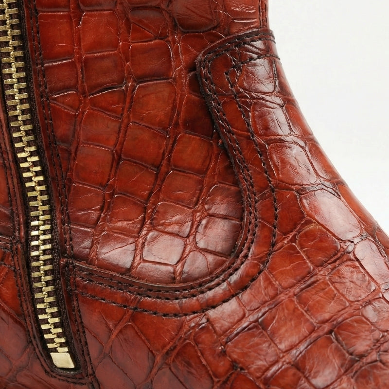 Crimson Italian Croc Rider Zip Boots