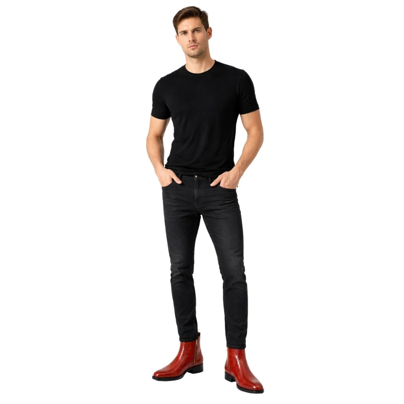 Crimson Italian Croc Rider Zip Boots