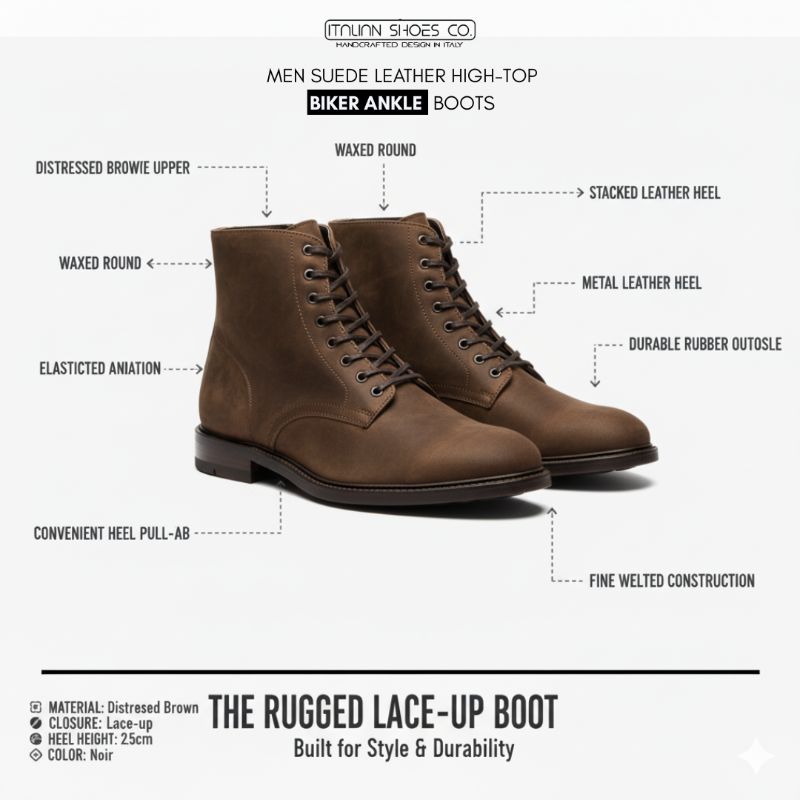 Men Suede Leather High Top Biker Ankle Boots