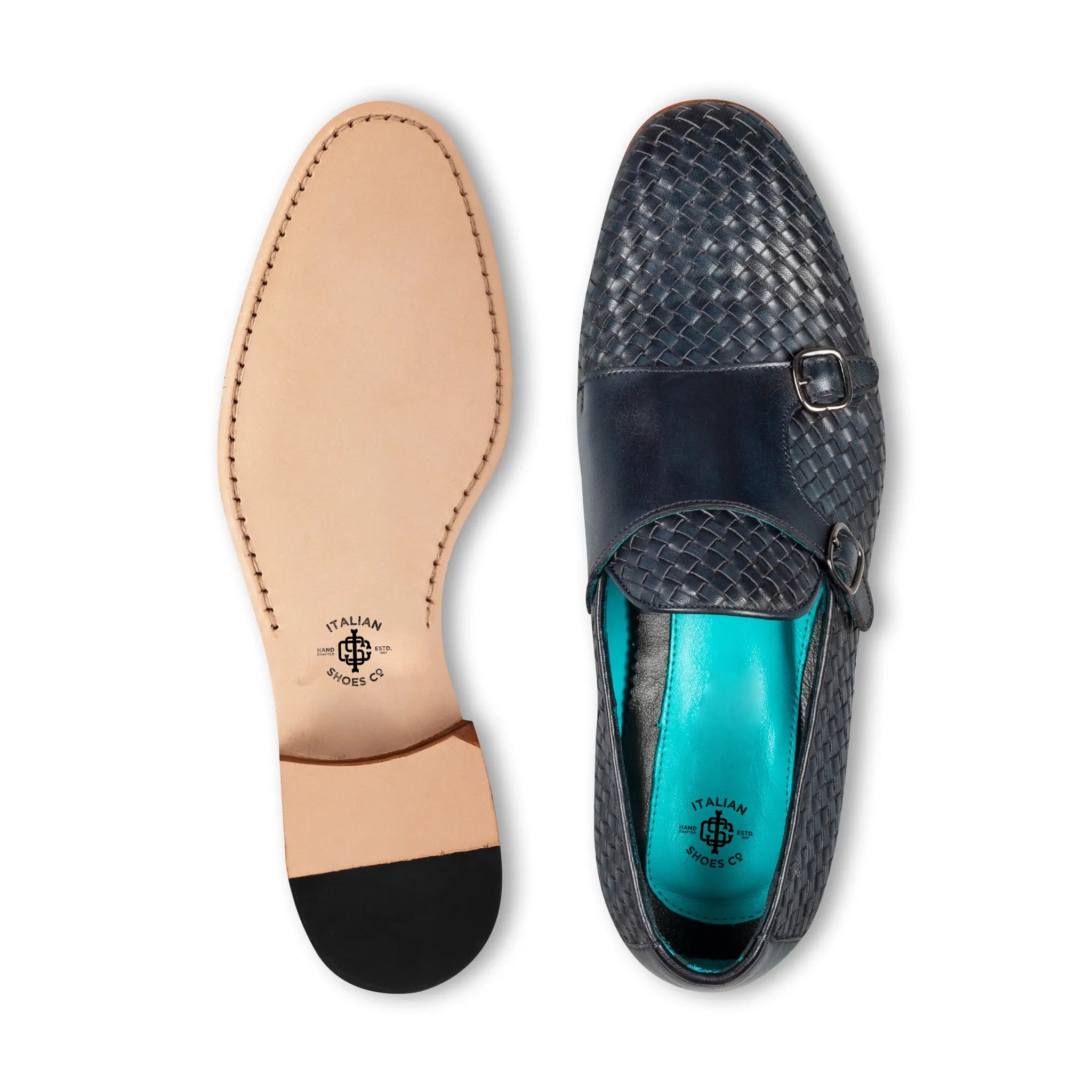 Navy Handcrafted Double Monk Strap Men's Shoes