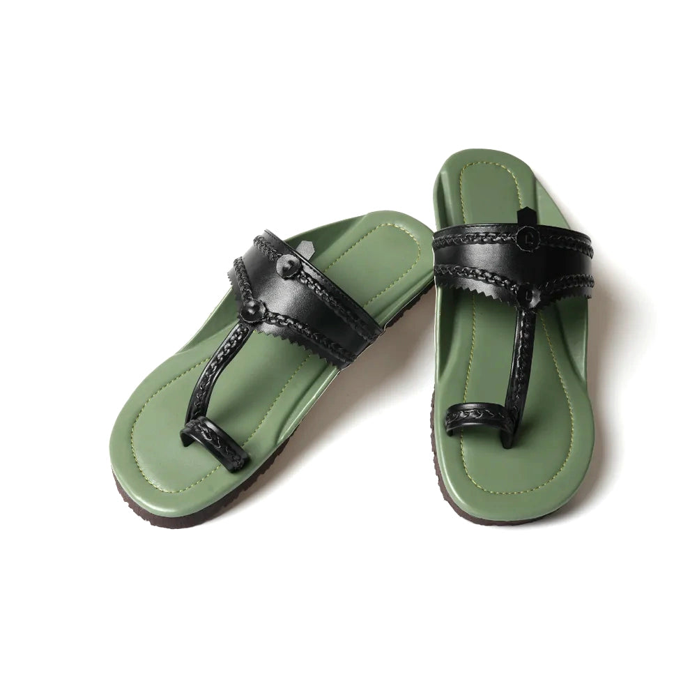 Kolhapuri Sandals - Olive Green Leather