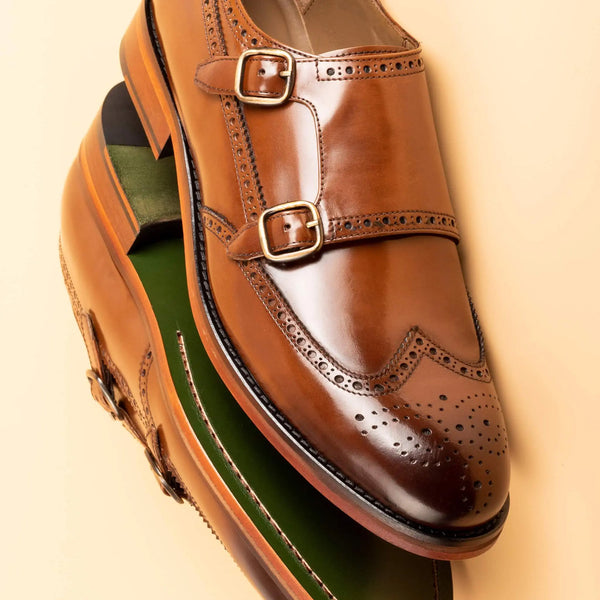 Tan Double Monk Strap Mens Shoes