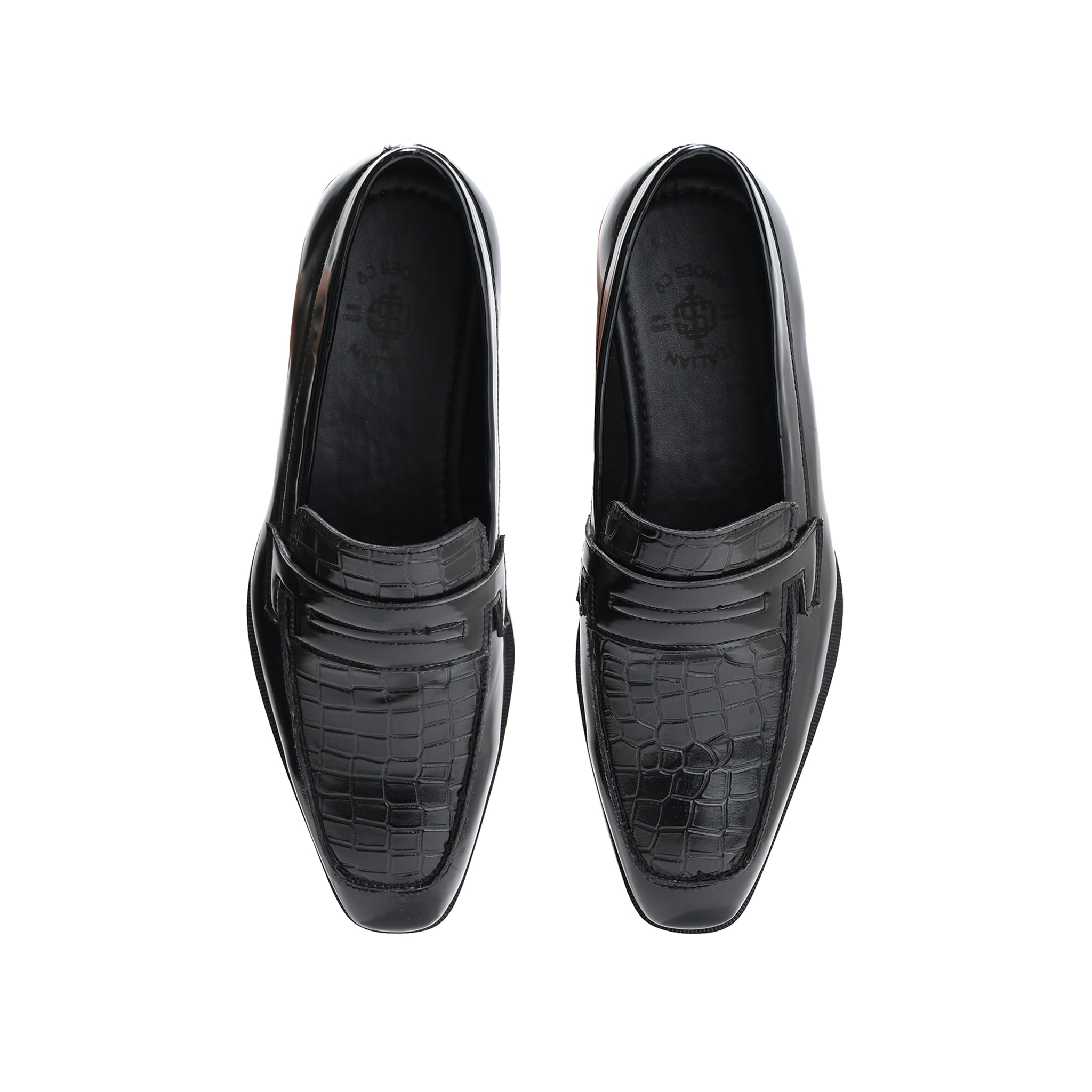 Midnight Shine Croco Penny Loafers