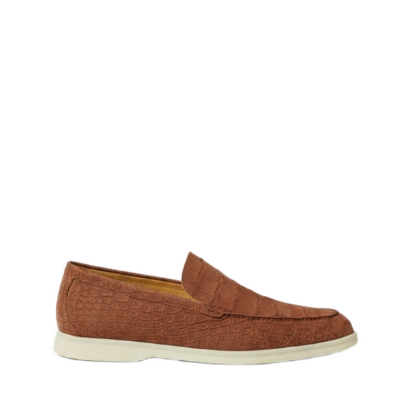 Alligator Leather Classic Slip on Loafers - Brown