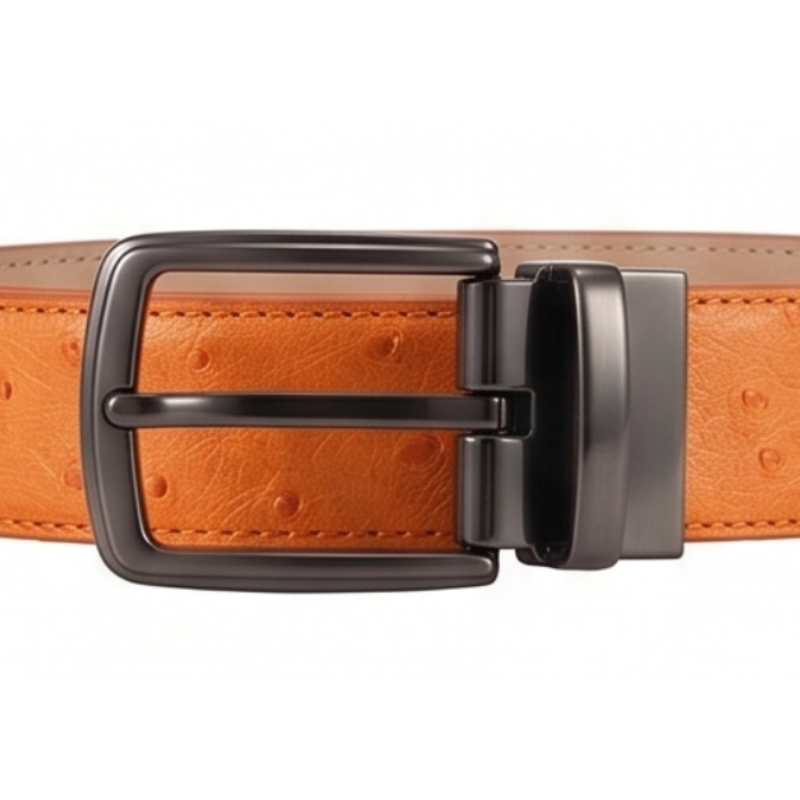 Amber Ostrich Grain Genuine Leather Belt