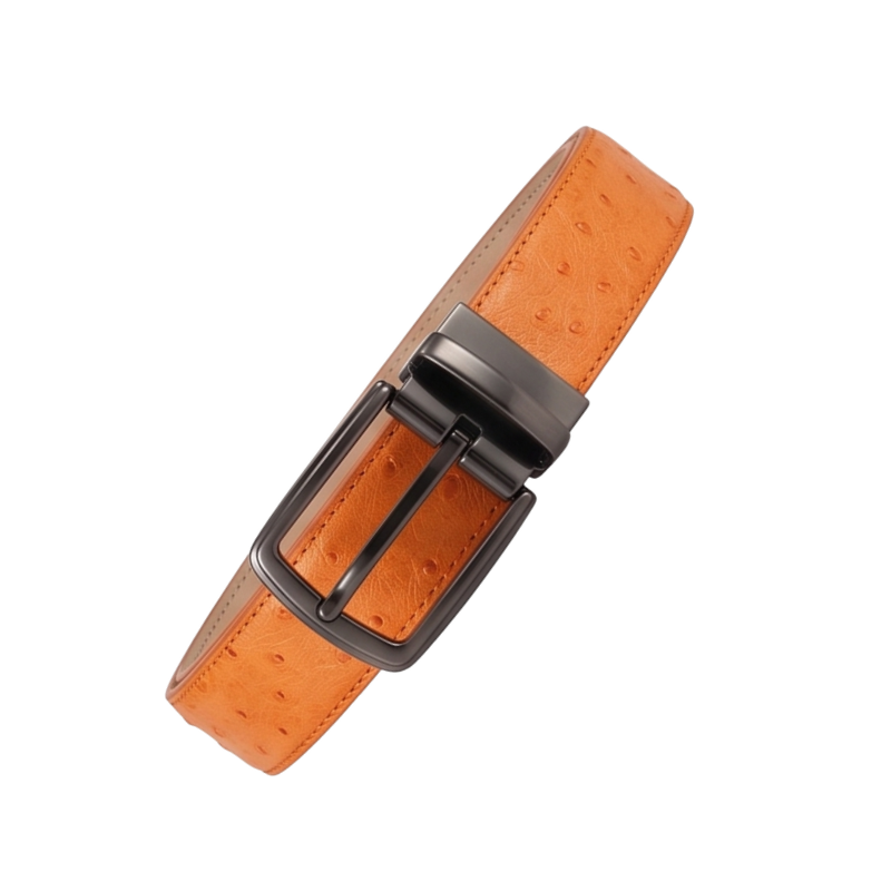 Amber Ostrich Grain Genuine Leather Belt
