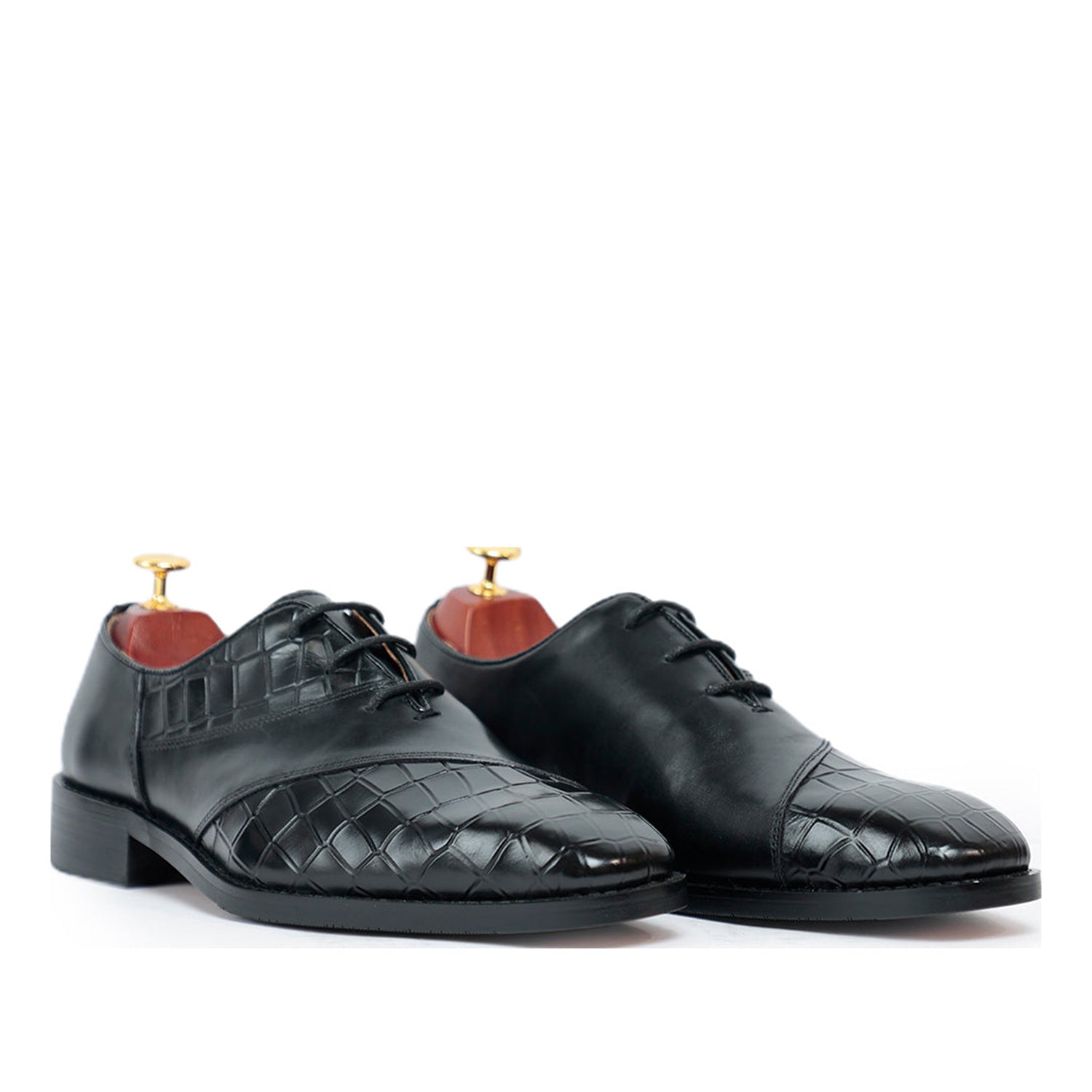 Black Croco Lace up Shoes