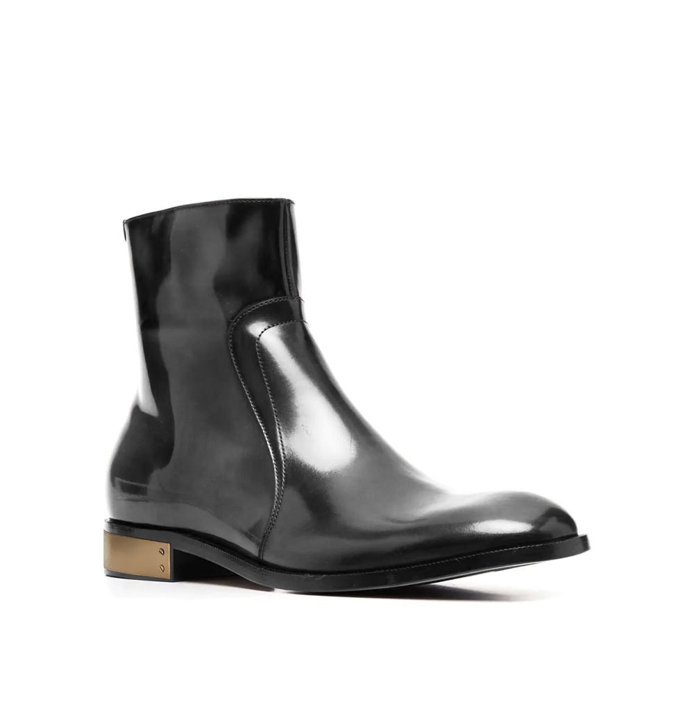 Gunmetal Waxed Leather Ankle Boots